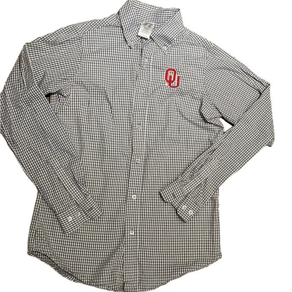 OU University of Oklahoma Gray and White Gingham Mens Small Long Sleeve Shirt - Picture 1 of 5